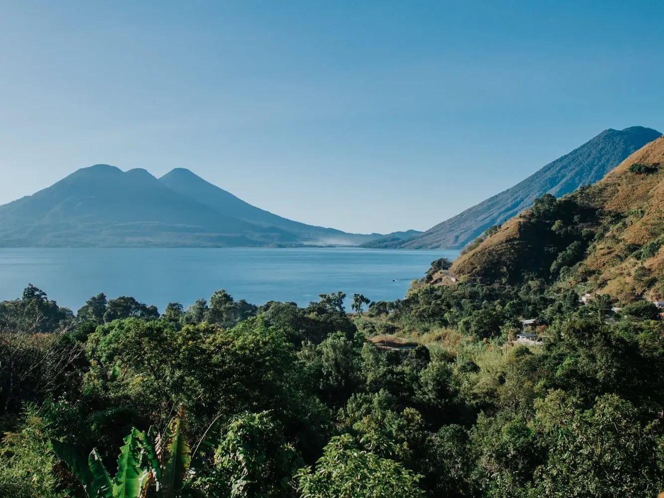 Lake Atitlán Guatemala surrounded by volcanoes